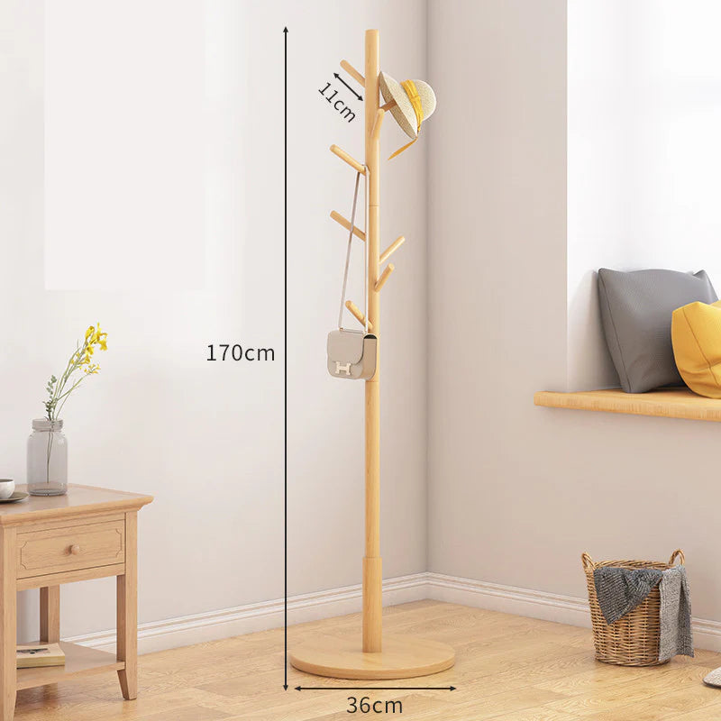 Solid Wood Floor Coat Hanger Bedroom Home Vertical